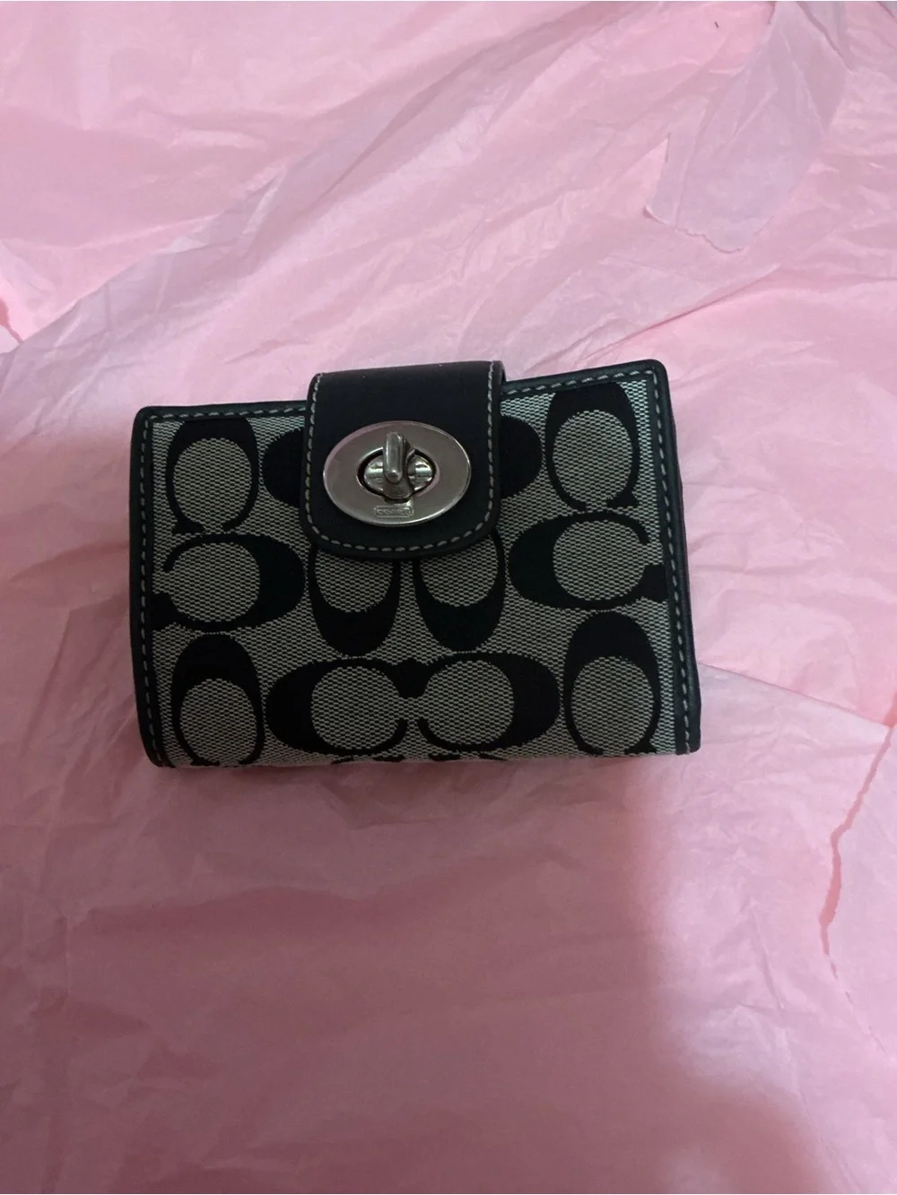 Coach Black and Tan Signature Canvas Small Wallet